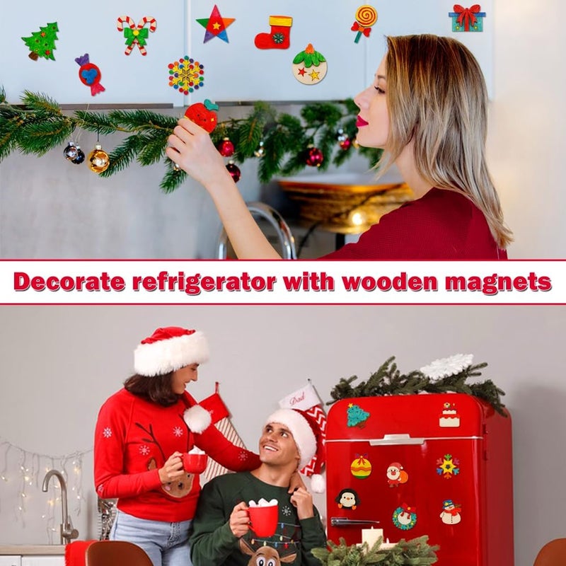 Worgree Christmas Crafts for Kids, 36pcs DIY Wooden Magnets Art Craft Supplies Painting Kit for Boys Girls Ages 4-8 8-12 Xmas Stocking Stuffers Toys Party Favors Gifts Goodie Bag Fillers Holiday Decor - Image 4